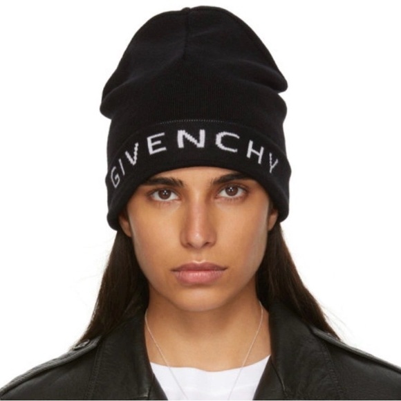 BNIB Authentic Givenchy Intarsia Wool Logo Beanie O/S Black White main image 9